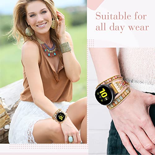 Otuuz 20mm Handmade Beaded Watch Bracelet Band Compatible with Samsung Galaxy Watch 4 40mm 44mm/ 4 Classic 42mm 46mm/ Watch 3 41mm/ Active 2 Replacement Wristband for Women Men(Beige Series) - Image 4