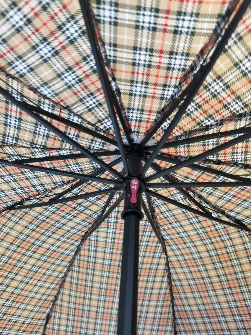 Red Leaf Plaid Umbrella Business Extra-large Three-fold Ten-bone Reinforced Sunny Umbrella Unisex Student Double Umbrella (random color)