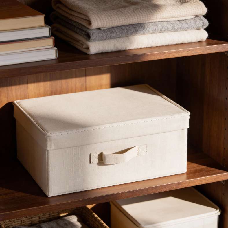 Pan Home Aria Fabric Storage Box with Lid 38.4x28.9x16.5cm- Cream - 262MTV9900057 - Image 1