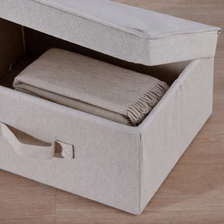 Pan Home Aria Fabric Storage Box with Lid 38.4x28.9x16.5cm- Cream - 262MTV9900057 - Image 2