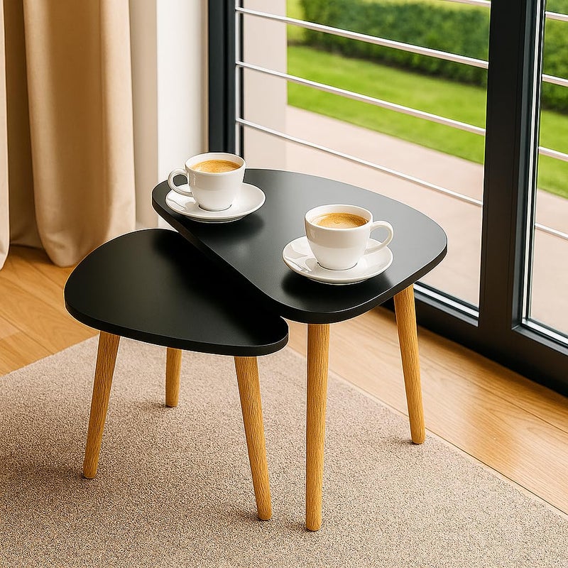 FENDI HOME FendiHome Modern Black Nesting Coffee Table Set – 2-Piece Minimalist Triangle Side Tables with Wooden Legs for Living Room, Bedroom, or Office – Space-Saving Scandinavian Style Furniture - Image 5