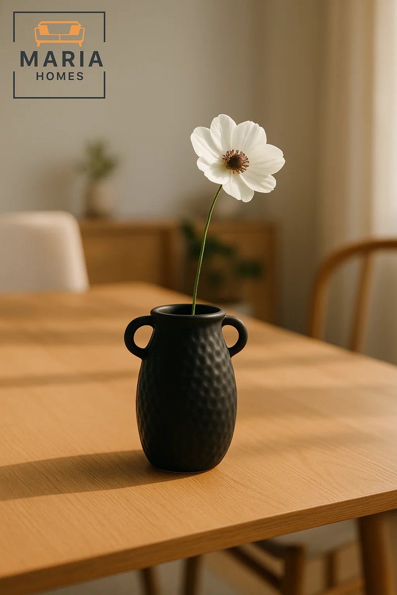 ماريا هومز مزهرية سوداء حديثة – مزهرية خزفية ذات ملمس مع مقابض لديكور المنزل - Image 3