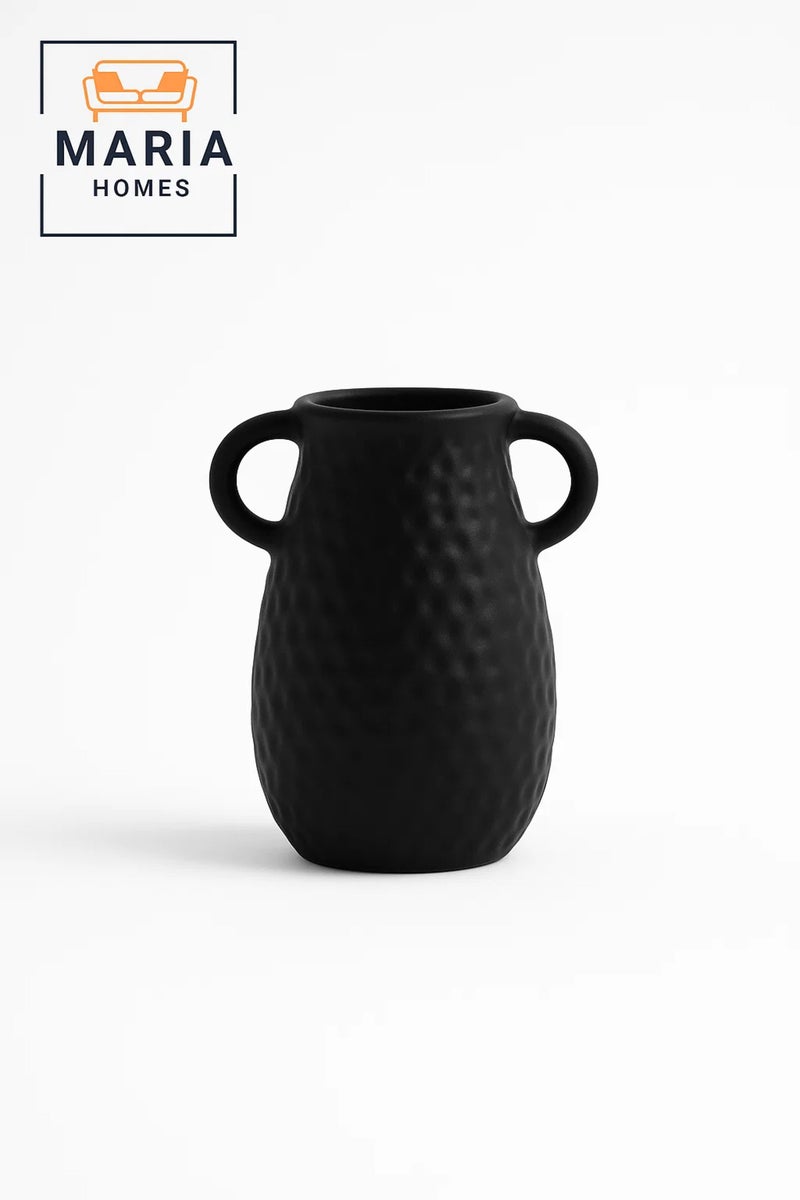 ماريا هومز مزهرية سوداء حديثة – مزهرية خزفية ذات ملمس مع مقابض لديكور المنزل - Image 5