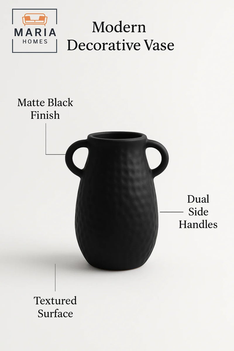 ماريا هومز مزهرية سوداء حديثة – مزهرية خزفية ذات ملمس مع مقابض لديكور المنزل - Image 4