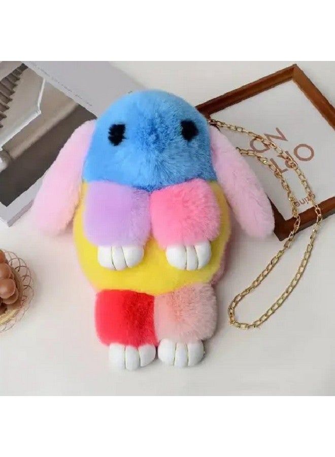 Classy Bag Fluffy Rabbit Fur Pompoms Chain Bag Women Cartoon Rabbit Sling Bag Fluffy Bunny Shoulder Plush Backpack Girl Birthday Gifts- (Bunny Messenger Bag)  - Image 1