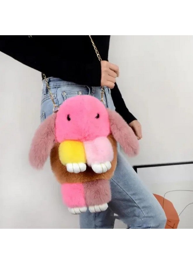 Classy Bag Fluffy Rabbit Fur Pompoms Chain Bag Women Cartoon Rabbit Sling Bag Fluffy Bunny Shoulder Plush Backpack Girl Birthday Gifts- (Bunny Messenger Bag)  - Image 2