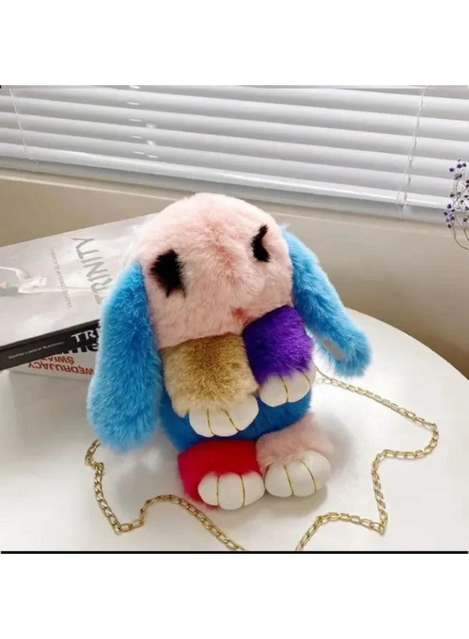 Classy Bag Fluffy Rabbit Fur Pompoms Chain Bag Women Cartoon Rabbit Sling Bag Fluffy Bunny Shoulder Plush Backpack Girl Birthday Gifts- (Bunny Messenger Bag)  - Image 5