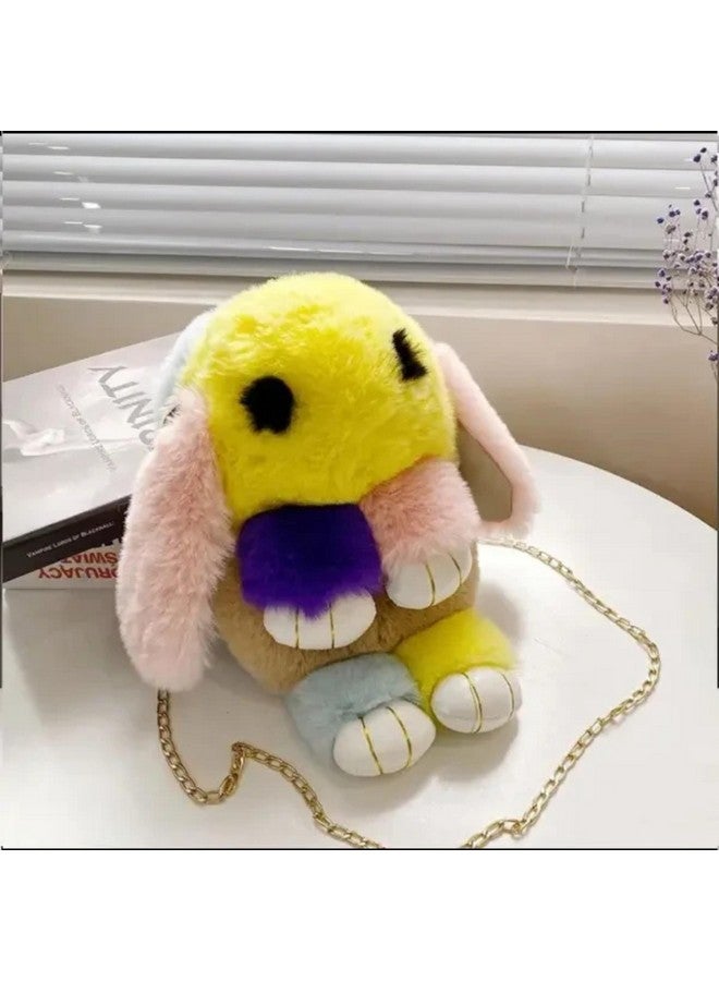 Classy Bag Fluffy Rabbit Fur Pompoms Chain Bag Women Cartoon Rabbit Sling Bag Fluffy Bunny Shoulder Plush Backpack Girl Birthday Gifts- (Bunny Messenger Bag)  - Image 4