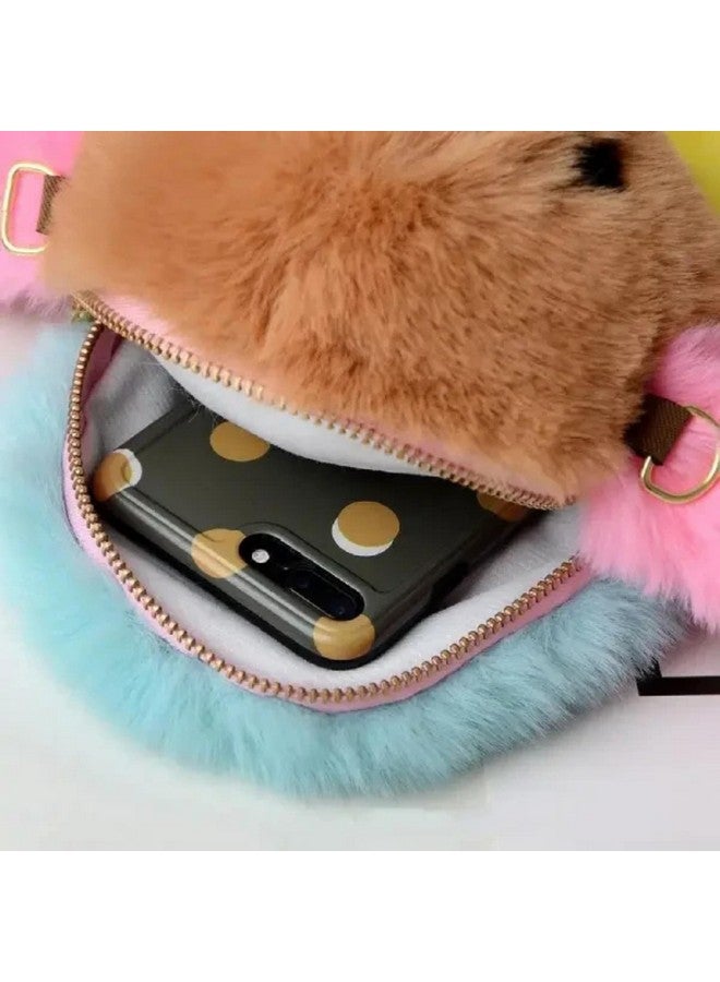 Classy Bag Fluffy Rabbit Fur Pompoms Chain Bag Women Cartoon Rabbit Sling Bag Fluffy Bunny Shoulder Plush Backpack Girl Birthday Gifts- (Bunny Messenger Bag)  - Image 3