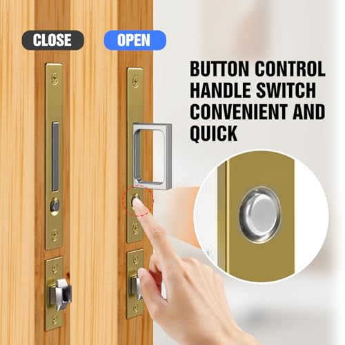 Eegoowa Pocket Door Locks Edge pulls Hidden Handles Pocket Door Locks with Keys Pocket Door Hardware Sliding Door Hardware for Doors 1 513 to 2 28 Thick Golden Key Type - Image 3