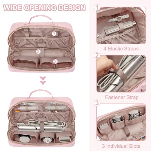 Fasrom Travel Carrying Case Compatible with Shark Flexstyle Hair Dryer, Hair Tool Organizer Bag Compatible with Dyson Airwrap and Straightener, Pink - Image 3