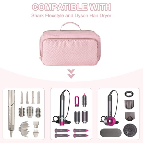 Fasrom Travel Carrying Case Compatible with Shark Flexstyle Hair Dryer, Hair Tool Organizer Bag Compatible with Dyson Airwrap and Straightener, Pink - Image 2