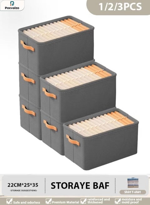 Foldable Closet Storage Box,Wardrobe Closets Organizers,Box Storage, Bins Organizer with Handle Closet Storage Bins,Shelf Organizer and Storage, Bins for Organizing Handles Thickened Steel Frame Toy Organizer Box for All Clothing, Household Sundries Foldable Storage Bins for Toys, Books, Home Supplies(Grey)