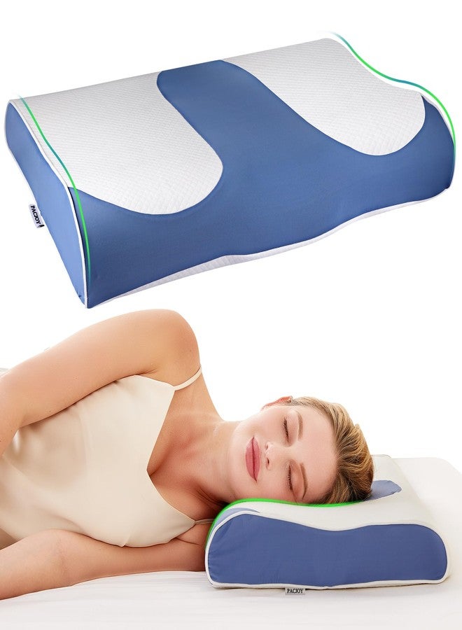 PACJOY Cervical Neck Pillow, Ultra-Thin Cooling Pillows for Neck Shoulder Pain Relief, Ergonomic Memory Foam with Breathable Covers, Soft Contour Bed Pillow for Side Back Stomach Sleeper - Image 1