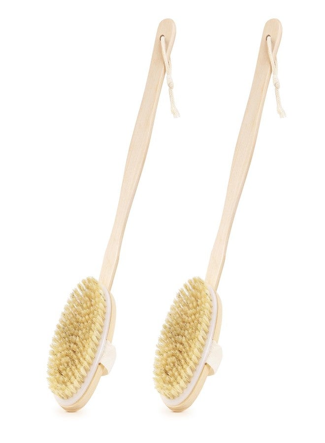 yuntop 2 Pack Detachable Bath Bristle Brush, Wood Long Handle Dry Brushing Body Brush for Shower - Image 1