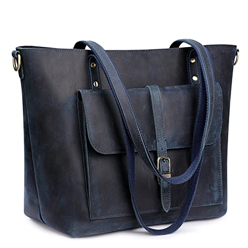 S-ZONE Women Vintage Genuine Leather Tote Bag Large Shoulder Purse Work Handbag - Image 1