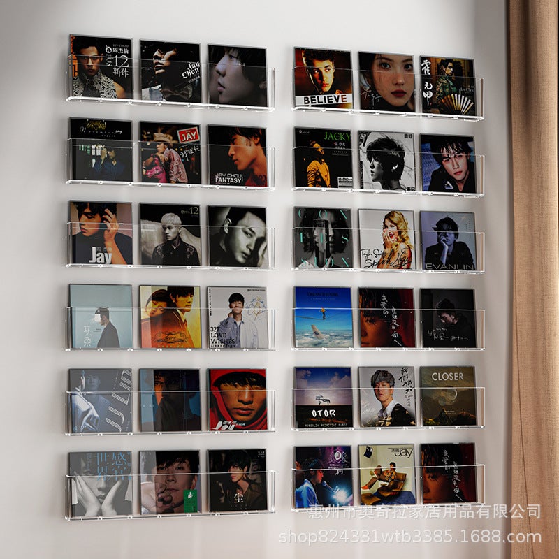 حامل سجلات الفينيل المثبت على الحائط من الأكريليك الشفاف، ديكور مبتكر بدون ثقب لغرفة المعيشة، حامل عرض ألبوم CD على الحائط - Image 2