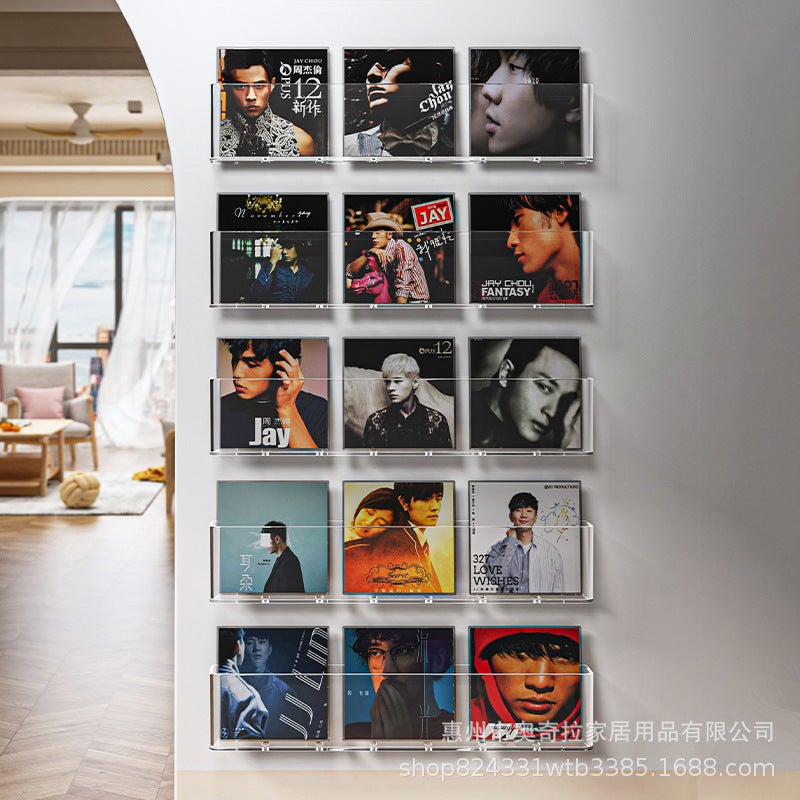 حامل سجلات الفينيل المثبت على الحائط من الأكريليك الشفاف، ديكور مبتكر بدون ثقب لغرفة المعيشة، حامل عرض ألبوم CD على الحائط - Image 3