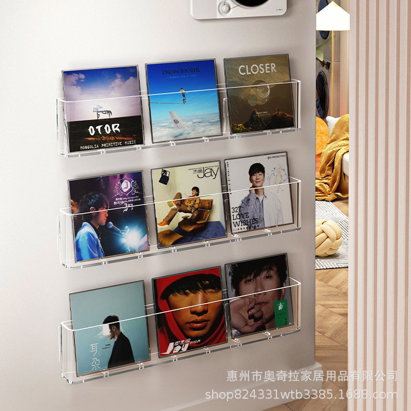 حامل سجلات الفينيل المثبت على الحائط من الأكريليك الشفاف، ديكور مبتكر بدون ثقب لغرفة المعيشة، حامل عرض ألبوم CD على الحائط - Image 4