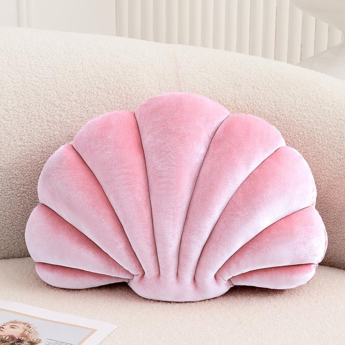 SEASHELL DECORATIVE PILLOW SHELL SHAPED THROW PILLOW 3D INSERT BEACH PILLOW SOFT VELVET PILLOW SEA OCEAN DECORATION COUCH BED PILLOW CUSHIONSPINK14 X 11 INCH