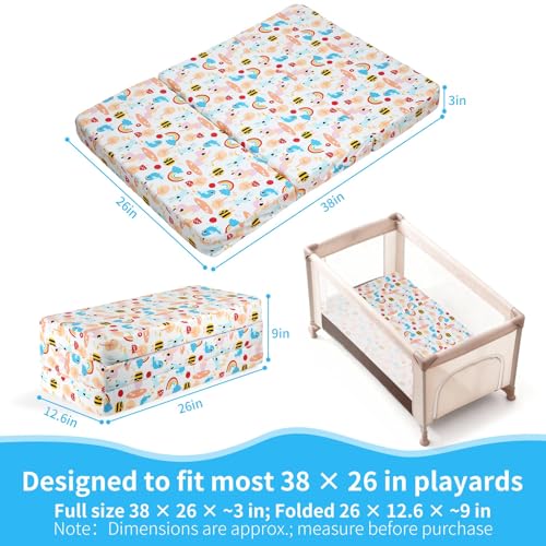 PlentiVive Trifold Pack and Play Mattress 38x26 - Dual Sided Pack N Play Mattress Pad (Firm for Baby, Soft for Toddler), Cooling Gel Memory Foam Playpen Mat, Waterproof Portable Crib Mattress Topper - Image 2
