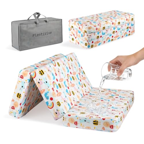 PlentiVive Trifold Pack and Play Mattress 38x26 - Dual Sided Pack N Play Mattress Pad (Firm for Baby, Soft for Toddler), Cooling Gel Memory Foam Playpen Mat, Waterproof Portable Crib Mattress Topper - Image 1