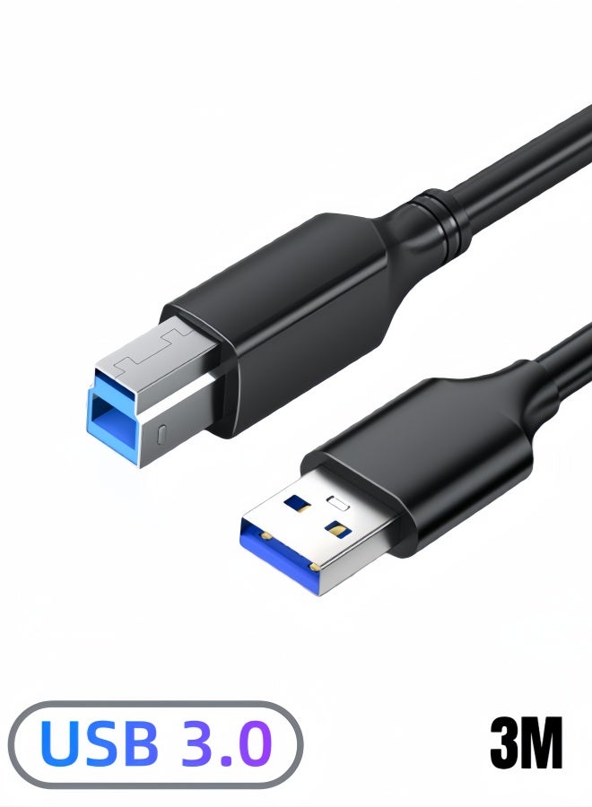 USB 3.0 Printer Cable 3M - USB A to B Male Cable 5Gbps for Printer & Scanner - High-Speed Data Sync Compatible with HP, Epson, Canon, Brother, Lexmark - Also for External Hard Drive, Hub (Black)