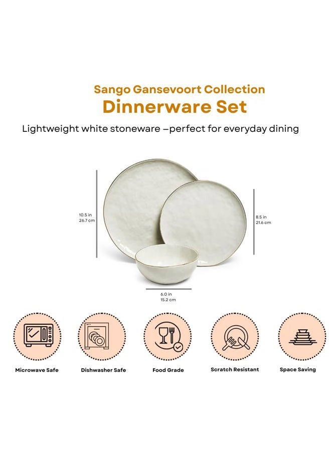 Sango Gansevoort 12-Piece Stoneware Dinnerware Set – Service for 4, Elegant White with Gold Accents, Perfect for Everyday Dining & Entertainment, Microwave & Dishwasher Safe - Image 2