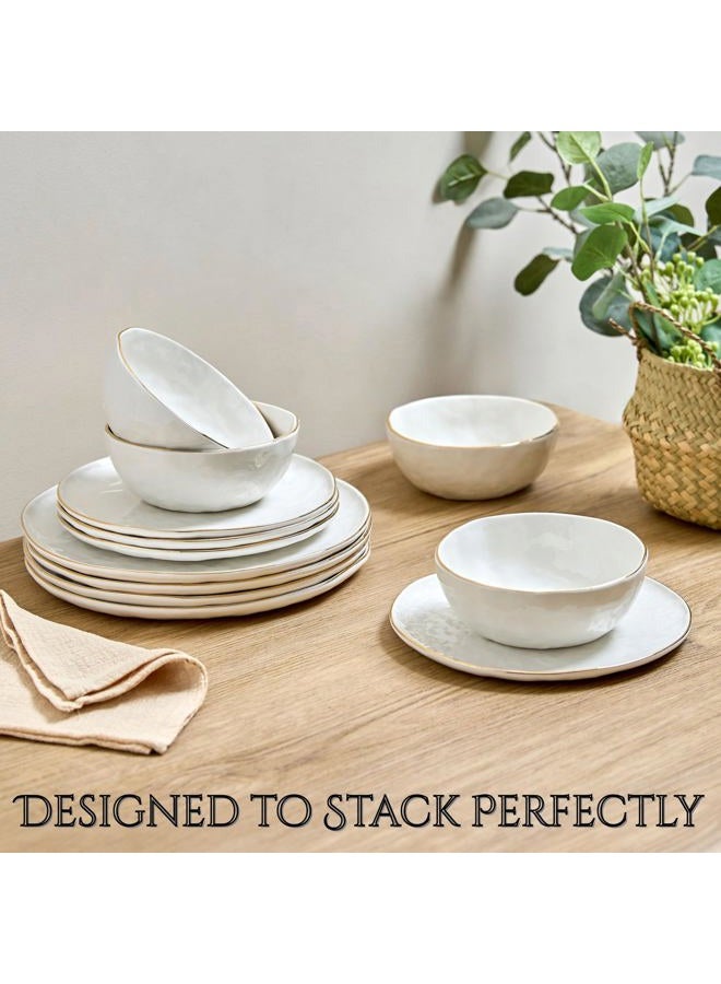Sango Gansevoort 12-Piece Stoneware Dinnerware Set – Service for 4, Elegant White with Gold Accents, Perfect for Everyday Dining & Entertainment, Microwave & Dishwasher Safe - Image 5