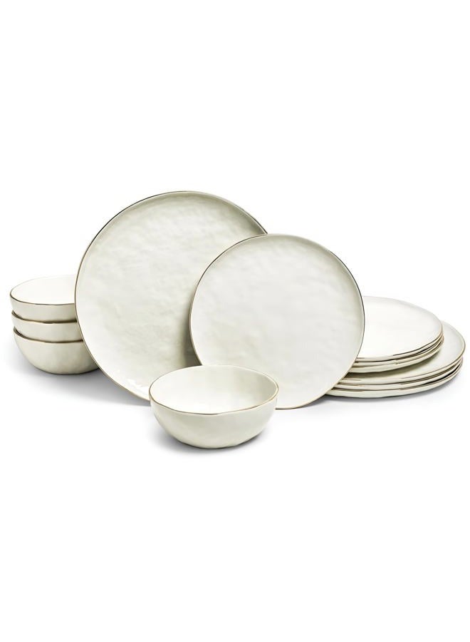 Sango Gansevoort 12-Piece Stoneware Dinnerware Set – Service for 4, Elegant White with Gold Accents, Perfect for Everyday Dining & Entertainment, Microwave & Dishwasher Safe - Image 1