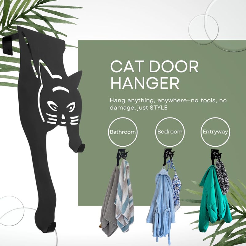 Evelots Cat Over The Door Hooks for Hanging - Black - Over The Door Organizer - Strong Metal Hooks - Image 3
