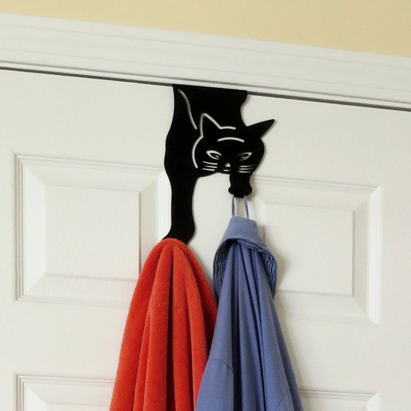 Evelots Cat Over The Door Hooks for Hanging - Black - Over The Door Organizer - Strong Metal Hooks - Image 1