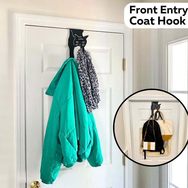 Evelots Cat Over The Door Hooks for Hanging - Black - Over The Door Organizer - Strong Metal Hooks - Image 5