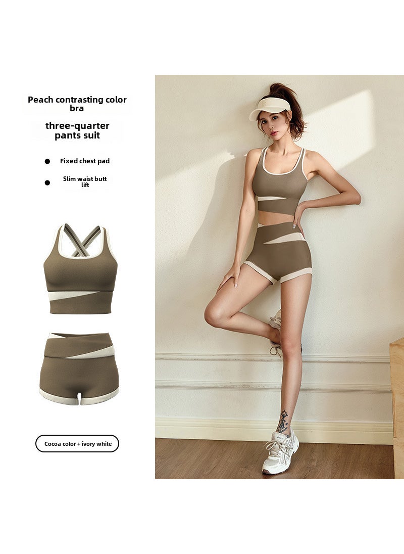 Generic - Chic Colorblock Yoga Suit Slim Fitness Apparel for Women Cocoa suit - Image 1
