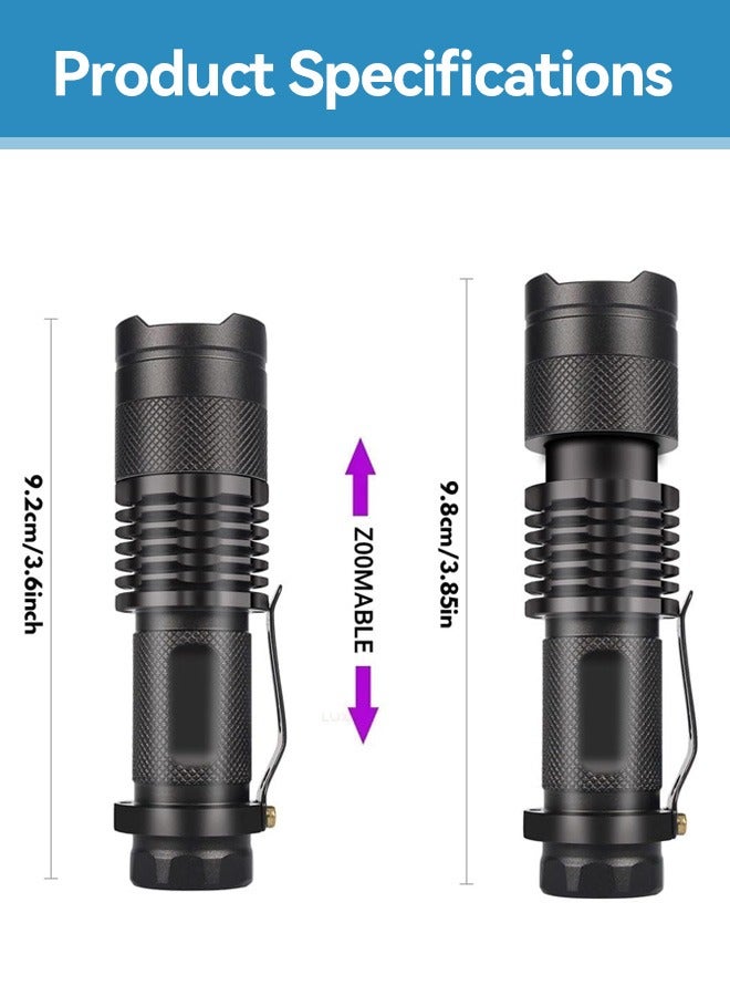 Tersely UV Torch,T Tersely UV Light Ultraviolet LED Flashlight Blacklight Portable Flashlight 395nm LED Black Light Mini Flashlights Zoomable with Clip SK68(AA Batteries Not Included)  - Image 2