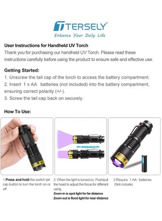 UV Torch,T Tersely UV Light Ultraviolet LED Flashlight Blacklight Portable Flashlight 395nm LED Black Light Mini Flashlights Zoomable with Clip SK68(AA Batteries Not Included) - view 5