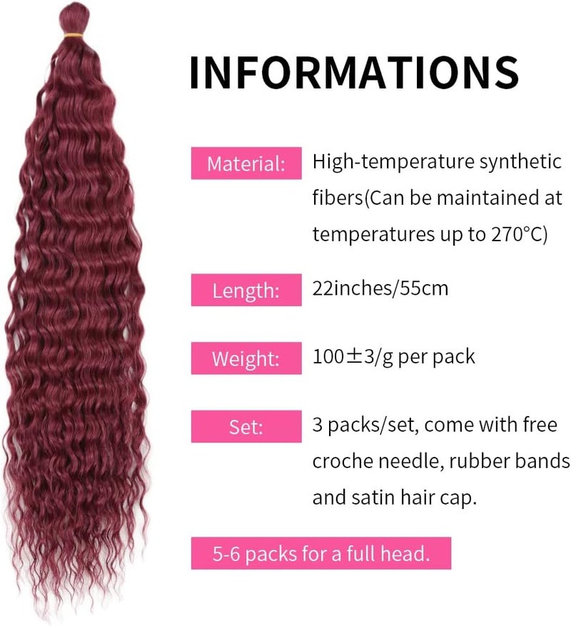 DSOAR 22 Inch 3 Packs Deep Twist Crochet Hair Ocean Wave Curly Bohemian Crochet Braids Deep Wave Hair Bundles Synthetic Hair Extensions for Women Girls - Image 3