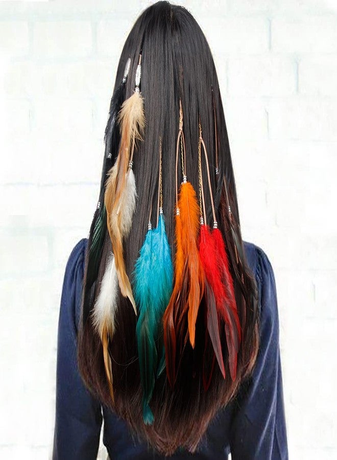 اوسوم مشابك شعر من الريش - وصلات شعر هيبي يدوية الصنع مع مشط مشبك - غطاء رأس من الخرز المضفر على الطراز القبلي - 6 قطع - Image 2