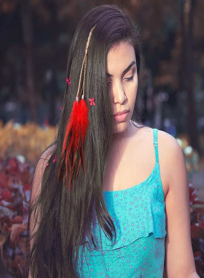 اوسوم مشابك شعر من الريش - وصلات شعر هيبي يدوية الصنع مع مشط مشبك - غطاء رأس من الخرز المضفر على الطراز القبلي - 6 قطع - Image 5