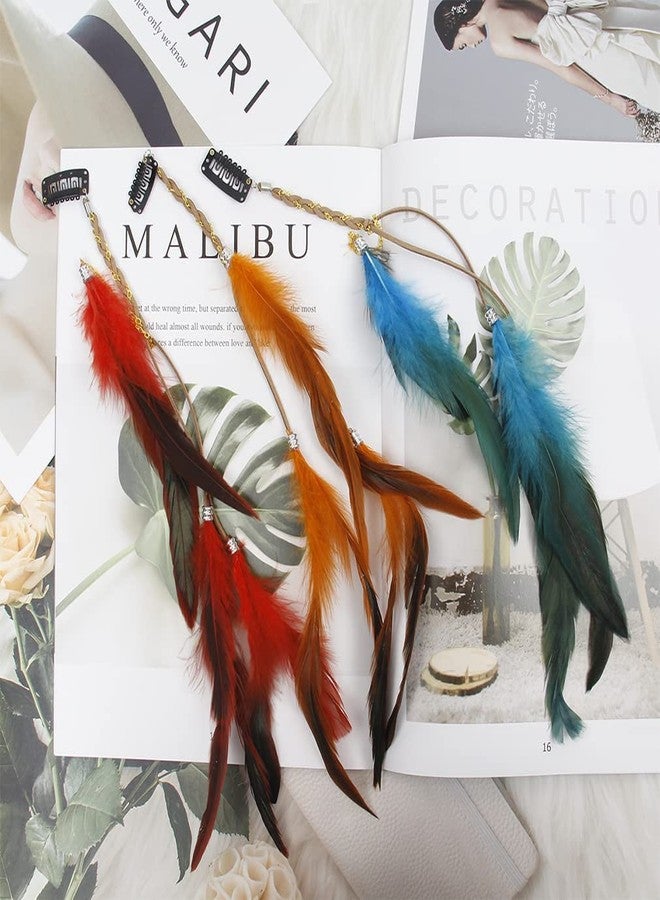 اوسوم مشابك شعر من الريش - وصلات شعر هيبي يدوية الصنع مع مشط مشبك - غطاء رأس من الخرز المضفر على الطراز القبلي - 6 قطع - Image 4