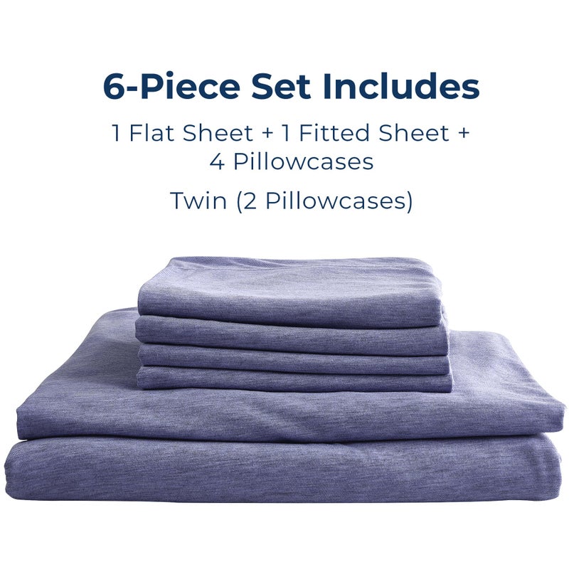 Pure Bedding Bed Sheets - Queen Sheet Set [6-Piece, Heather Navy] - Hotel Luxury 1800 Brushed Microfiber - Soft and Breathable - Deep Pocket Fitted Sheet, Flat Sheet, Pillow Cases - Image 2