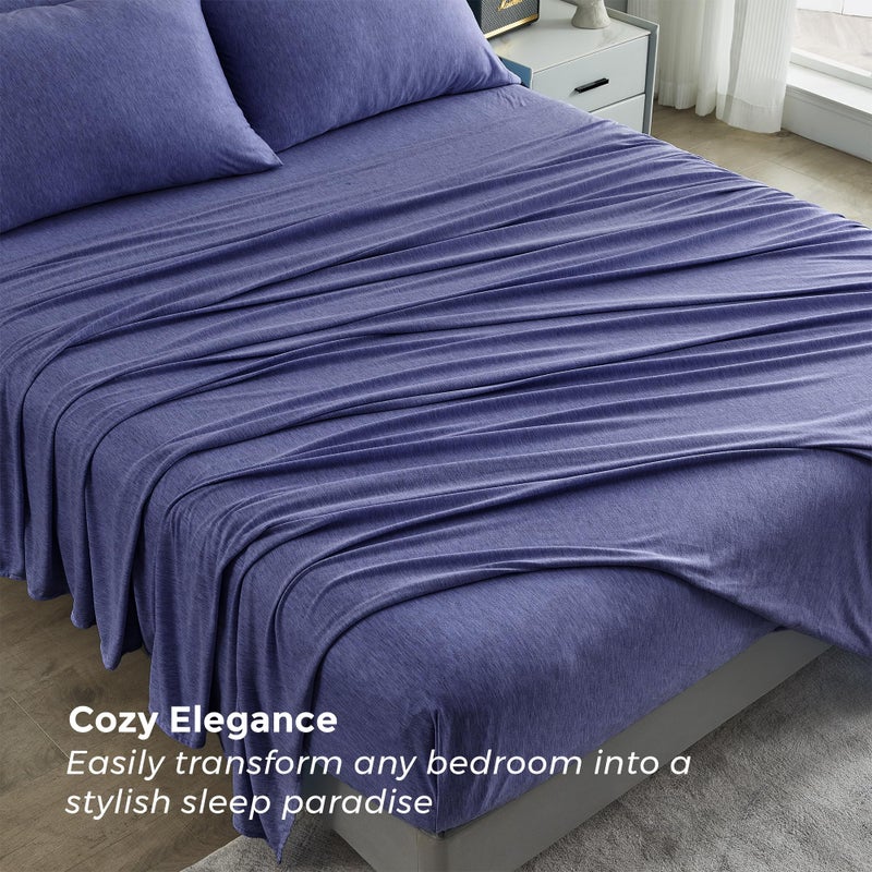 Pure Bedding Bed Sheets - Queen Sheet Set [6-Piece, Heather Navy] - Hotel Luxury 1800 Brushed Microfiber - Soft and Breathable - Deep Pocket Fitted Sheet, Flat Sheet, Pillow Cases - Image 3
