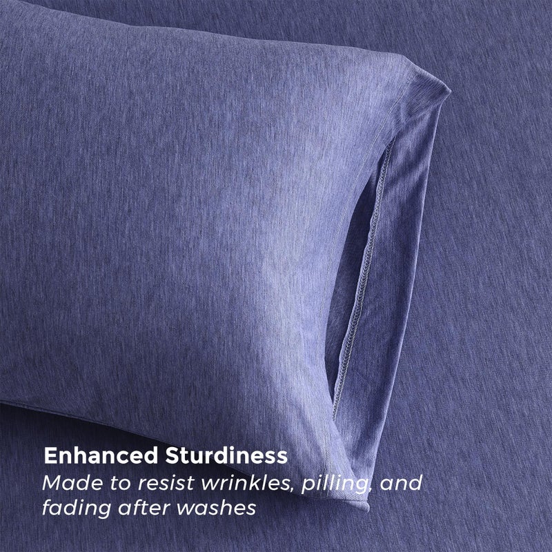 Pure Bedding Bed Sheets - Queen Sheet Set [6-Piece, Heather Navy] - Hotel Luxury 1800 Brushed Microfiber - Soft and Breathable - Deep Pocket Fitted Sheet, Flat Sheet, Pillow Cases - Image 4