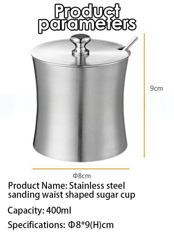 Loquat Stainless Steel Sugar Bowl, with Lid and Spoon, Silver, Round, Geometric Pattern, Durable, Rust Resistant, Dishwasher Safe, Home and Kitchen Storage - Image 4