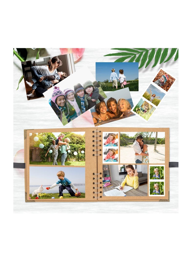 Captaintech SYOSI, Retro Brown Scrapbook, Coil Album 60 Pages, Photo Memory Notebook, Thick Kraft Paper Album with Corner Protectors, Ribbon Closure, for DIY Wedding and Anniversary Family Photo - Image 2
