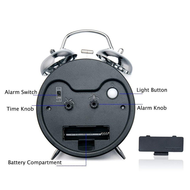 DONDA Vintage Look Twin Bell Analog Table Alarm Clock with Night LED Display Silver - Image 4
