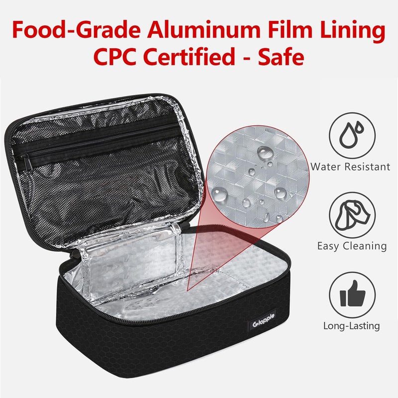 Gloppie Small Lunch Bag for Adults & Kids - Compact Insulated Lunch Box, Durable & Food-Grade Lining | Portable Cooler for Work, School, Travel (Black Honeycomb) - Image 5