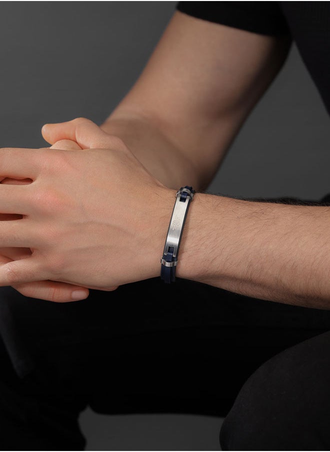 بوليس POLICE Looper Bracelet - Dual Layer Deep Blue Leather with Iconic Logo Plaque & Stainless Steel Clip Closure - Men's Fearless Urban  Style  - Image 4