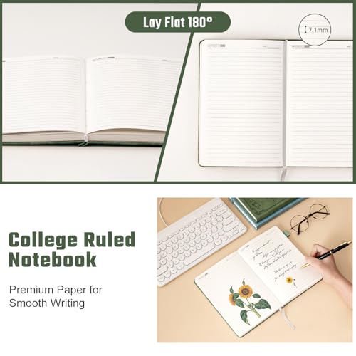 Ovesmusl Sunflower Journal for Girls Women Journals for Writing 100GSM College Ruled A5 Leather Notebook for Girls Ages 8-12 Flower Diary with Heart-Shaped Shadow, 5.7" x 8.3", Green - Image 4