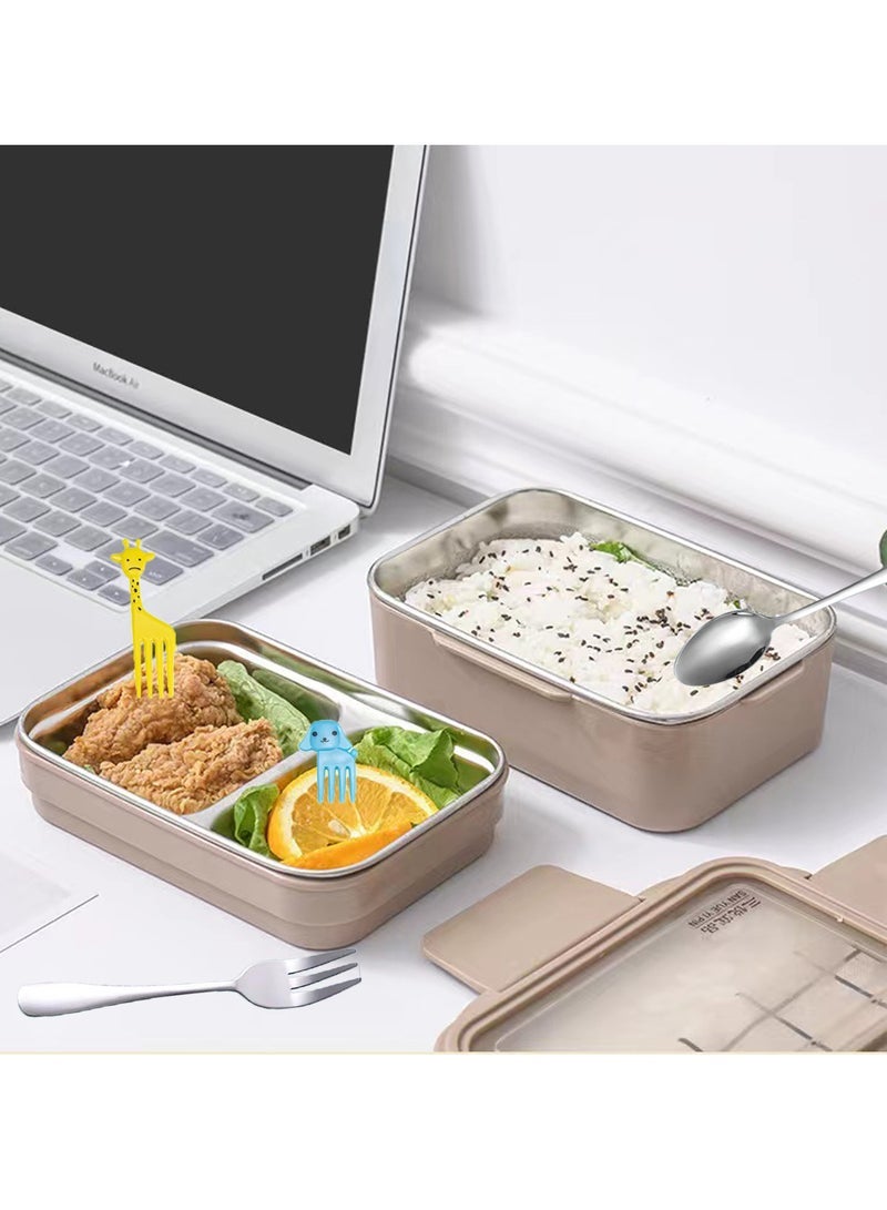 LAIAOCISI Bento Lunch Box for Adults & Kids, Reusable 304 Stainless Steel Meal Box with 2 Layers Divders,Suitable Freezer Dishwasher,Healthy Lunches & Snacks, 1200ml Leakproof Food Storage Containers with Spoon, Fork, 10pcs Fruit forks and Bag - Image 3